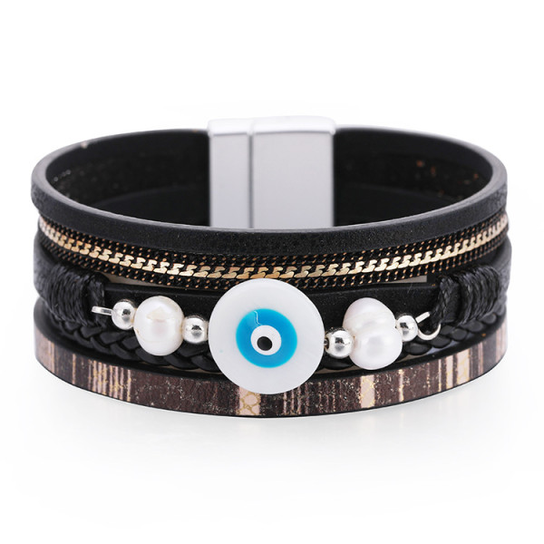 Multilayer woven devil's eye pearl leather bracelet fashion retro personality bracelet
