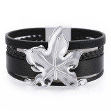 Multi-layered wide-brimmed leather bracelet, geometric tree leaf magnetic buckle female bracelet