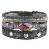 Multi-layer leather strap, hand-woven bracelet, leather animal pattern design, crystal stone accessories, retro bracelet