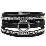 Hollow circle accessories temperament bracelet women diamond light luxury multilayer leather magnetic buckle bracelet