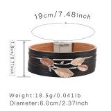 Hand-painted multi-layer leather magnetic buckle bracelet with geometric leaves dripping oil