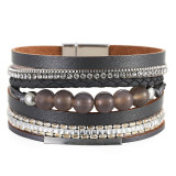 Multi-layer crystal stone bracelet with diamonds and hollow copper tube hand-woven bracelet