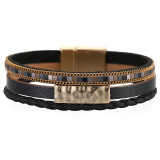 Color-blocking magnetic buckle bracelet with multiple leather hand-woven unisex bracelets