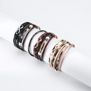 Leopard Printed Pearl Copper Tube Figure 8 Accessories Multilayer Magnetic Leather Bracelet