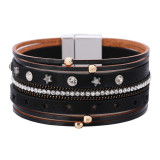 Star hollow rivet multi-layer magnetic buckle leather bracelet for women