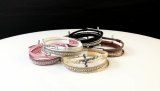 Cross Thin Bangle Diamond Leather Magnetic Clasp Multicolor Bracelet Ladies Bracelet