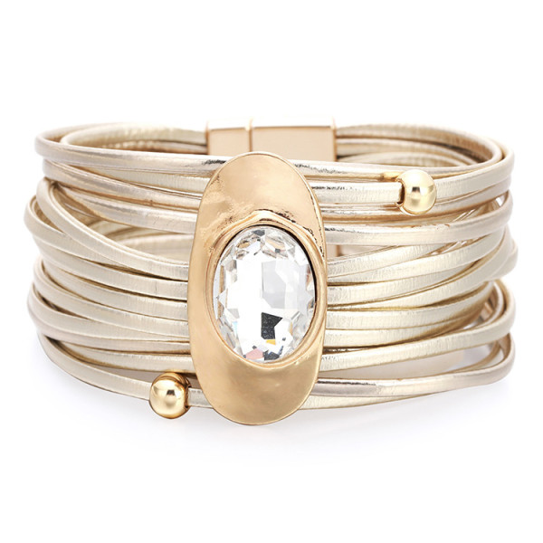 Glass diamond alloy multilayer leather cord bracelet ladies fashion accessories
