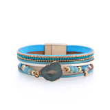 pu bracelet millet beads crystal hollow stone pendant Leather Bracelet