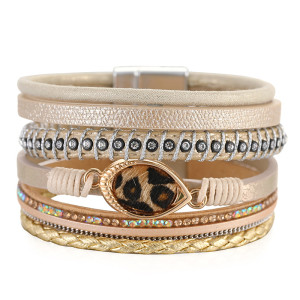 Multilayer leather strap drop-shaped pendant bracelet, diamond-studded light luxury bracelet, horsehair accessory bracelet