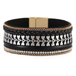 Braided leather bracelet, heart alloy piece, diamond magnetic buckle bracelet