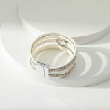 Hollow circle accessories temperament bracelet women diamond light luxury multilayer leather magnetic buckle bracelet