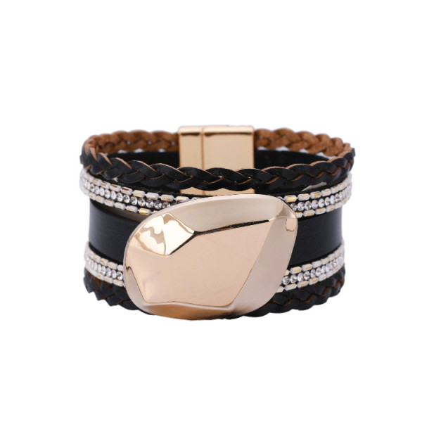 Personalized Simple Geometric Irregular Multilayer Braided Magnetic Leather Bracelet