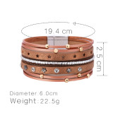 Star hollow rivet multi-layer magnetic buckle leather bracelet for women