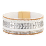 Braided leather bracelet, heart alloy piece, diamond magnetic buckle bracelet