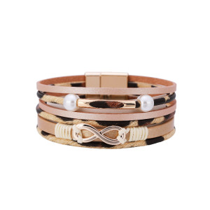 Leopard Printed Pearl Copper Tube Figure 8 Accessories Multilayer Magnetic Leather Bracelet