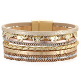 Golden elephant pendant design bracelet Multi-layer leather strap diamond magnetic buckle bracelet