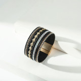 Broad-brimmed bracelet, flower element, diamond-studded braided leather strap, fashionable magnetic bracelet