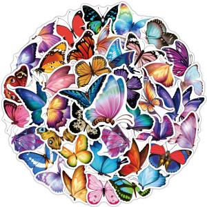 50pcs  Color butterfly  graffiti stickers decorative suitcase notebook waterproof detachable stickers