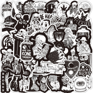 50pcs  Black and White Horror Goth  graffiti stickers decorative suitcase notebook waterproof detachable stickers