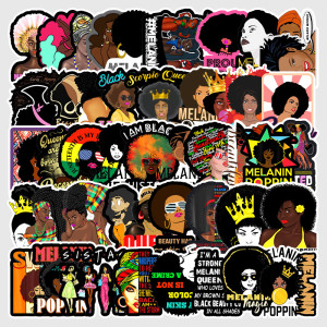 50pcs  Inspirational black girl  graffiti stickers decorative suitcase notebook waterproof detachable stickers
