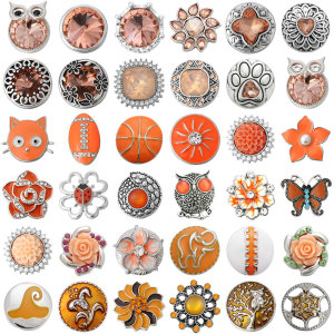 20MM Orange design enamel Rhinestone Metal snap buttons