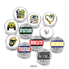 20MM  Sports  team  Print   glass  snaps buttons