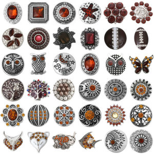 20MM Brown design Rhinestone enamel Metal snap buttons