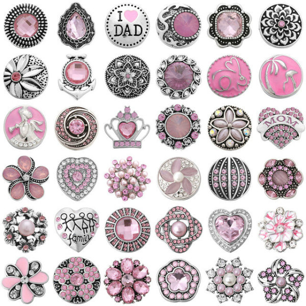 20MM Pink design Rhinestone enamel Metal snap buttons