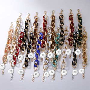 Multi-layer splicing metal bracelet acrylic leopard geometric mixed color aluminum chain  fit 20mm snaps chunks