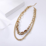 Metal Acrylic Double Necklace Exaggerated Frosted Gold Contrast Color Retro Punk Necklace Personality Hip Hop Chain
