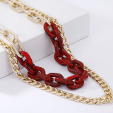 Metal Acrylic Double Necklace Exaggerated Frosted Gold Contrast Color Retro Punk Necklace Personality Hip Hop Chain