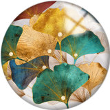 20MM Green Leaves Pattern Print  glass snaps buttons