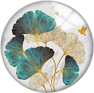 20MM Green Leaves Pattern Print  glass snaps buttons