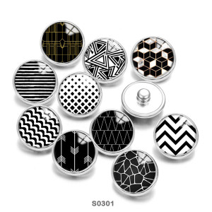 20MM Black Pattern Print  glass snaps buttons