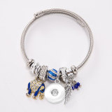 Stainless steel wire DIY beaded baby elephant angel wings tassel pendant open bracelet fit 20MM chunks snaps jewelry