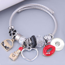 Lip lipstick love heart bag crystal beaded rust steel wire bracelet tassel bracelet fit 20MM chunks snaps jewelry