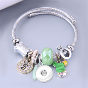 Adjustable stainless steel crystal tassel 5 word steel wire bracelet temperament creative bracelet fit 20MM chunks snaps jewelry