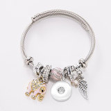 Stainless steel wire DIY beaded baby elephant angel wings tassel pendant open bracelet fit 20MM chunks snaps jewelry