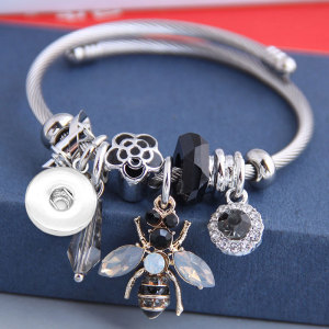 Crystal Flower Bee Pendant Stainless Steel Bracelet fit 20MM chunks snaps jewelry