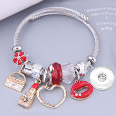 Lip lipstick love heart bag crystal beaded rust steel wire bracelet tassel bracelet fit 20MM chunks snaps jewelry
