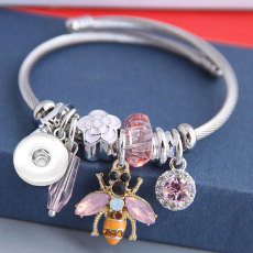 Crystal Flower Bee Pendant Stainless Steel Bracelet fit 20MM chunks snaps jewelry