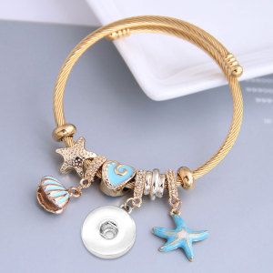 Triangle starfish five-pointed star shell stainless steel adjustable bracelet fit 20MM chunks snaps jewelry