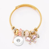 Golden stainless steel wire bracelet DIY bee butterfly tassel pendant opening adjustable bracelet fit 20MM chunks snaps jewelry