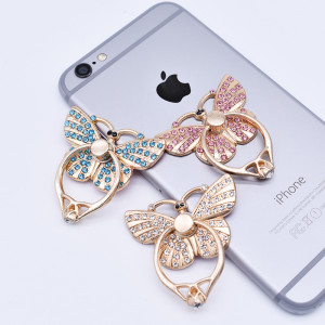 Mobile phone holder with diamond butterfly metal rhinestone ring