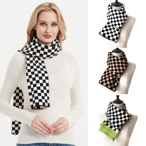 Black and white checkerboard plaid scarf 150x22cm