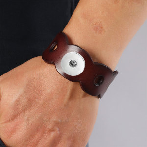 Simple leather retro hollow wide leather bracelet popular punk style men's bracelet  fit 20mm snaps chunks