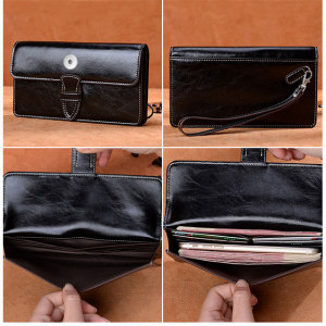 Leather Ladies Long Wallet Large-capacity Hand-in-hand Anti-theft Leisure fit 18mm snap button jewelry