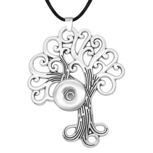 life Tree snap Silver  Pendant with Leather necklace  fit 20MM snaps style jewelry   necklace for women