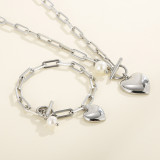 Valentine's Day Gift Stainless Steel Peach Heart Necklace OT Buckle Love Heart Clavicle Chain Set