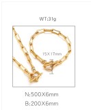 Valentine's Day Gift Stainless Steel Paper Clip Chain Personality OT Buckle Heart Shaped Bracelet Necklace Female Jewelry Set